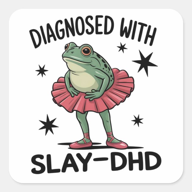 Funny ADHD Frog Neurodivergent Meme Y2K Frogcore  Square Sticker (Front)