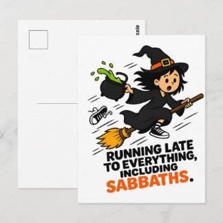 Funny ADHD Witch Running Late Halloween  Postcard