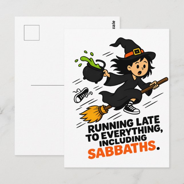 Funny ADHD Witch Running Late Halloween  Postcard (Front/Back)