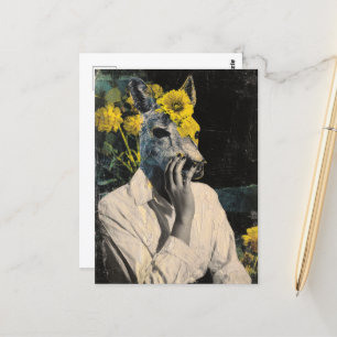 Funny Adorable Deer Woman Collage Postcard