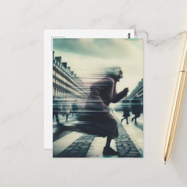 Funny Adorable Granny on the Run in the City Postcard (Front/Back In Situ)