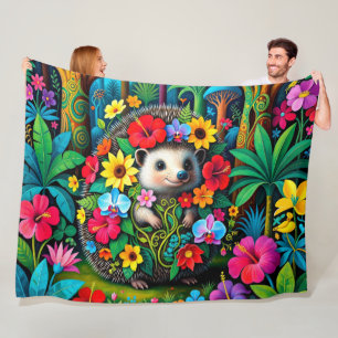 Funny Adorable Hedgehog Animal Fleece Blanket