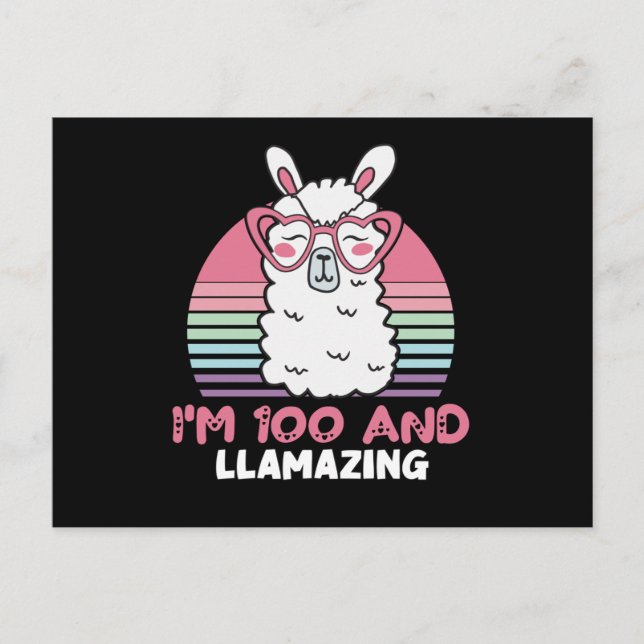 Funny Adorable Llama 100th Birthday Gift For Women Postcard (Front)