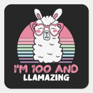 Funny Adorable Llama 100th Birthday Gift For Women Square Sticker