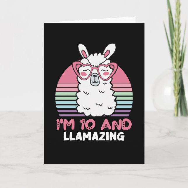 Funny Adorable Llama 10th Birthday Gift For Women Card (Front)
