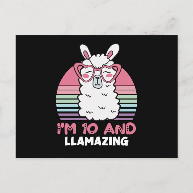 Funny Adorable Llama 10th Birthday Gift For Women Postcard (Front)
