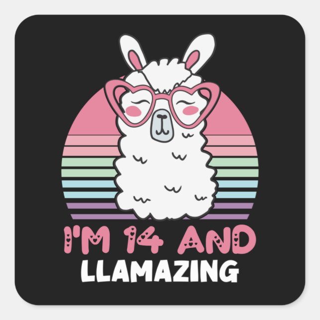 Funny Adorable Llama 14th Birthday Gift For Women Square Sticker (Front)