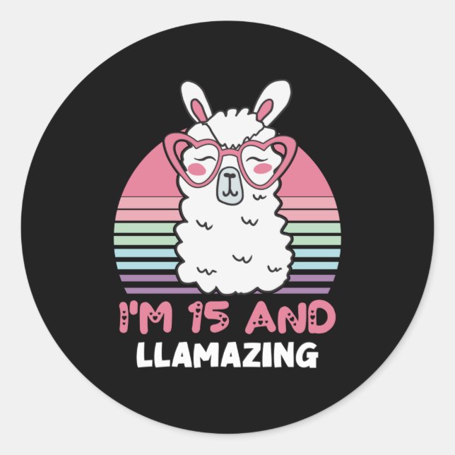 Funny Adorable Llama 15th Birthday Gift For Women Classic Round Sticker (Front)