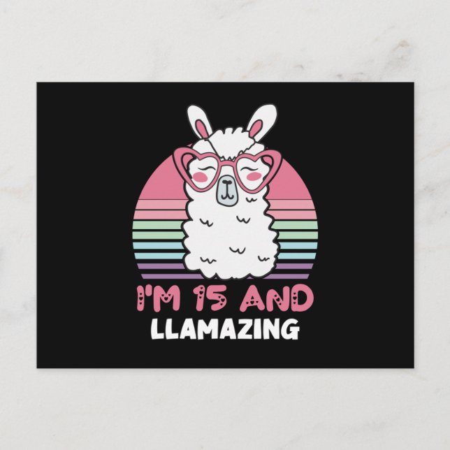 Funny Adorable Llama 15th Birthday Gift For Women Postcard (Front)