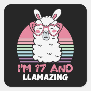Funny Adorable Llama 17th Birthday Gift For Women Square Sticker