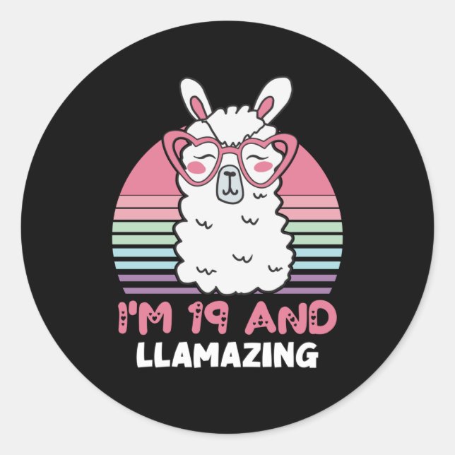 Funny Adorable Llama 19th Birthday Gift For Women Classic Round Sticker (Front)