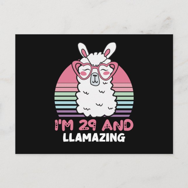 Funny Adorable Llama 29th Birthday Gift For Women Postcard (Front)