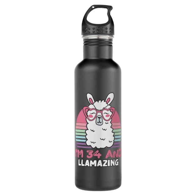 Funny Adorable Llama 34th Birthday Gift For Women 710 Ml Water Bottle (Front)