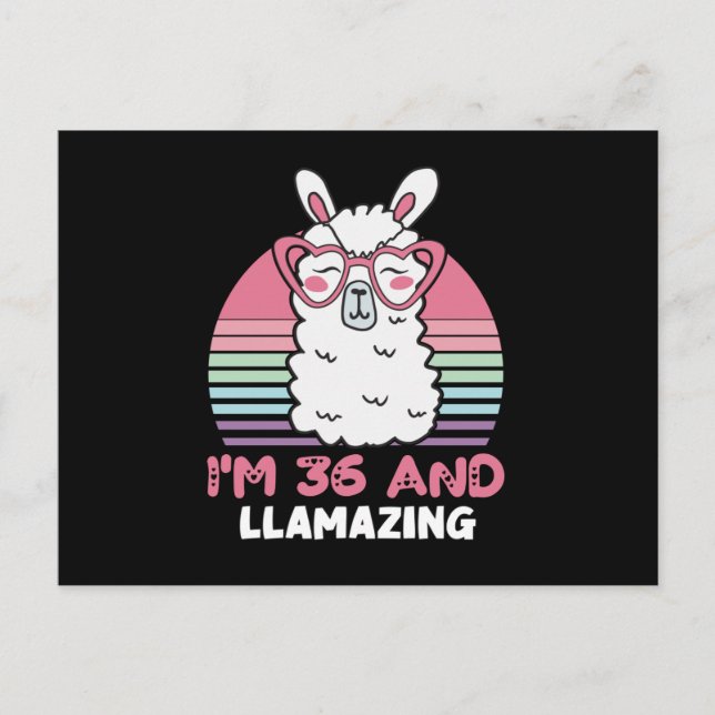 Funny Adorable Llama 36th Birthday Gift For Women Postcard (Front)