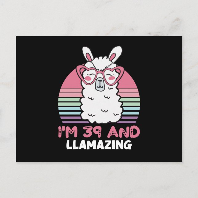 Funny Adorable Llama 39th Birthday Gift For Women Postcard (Front)