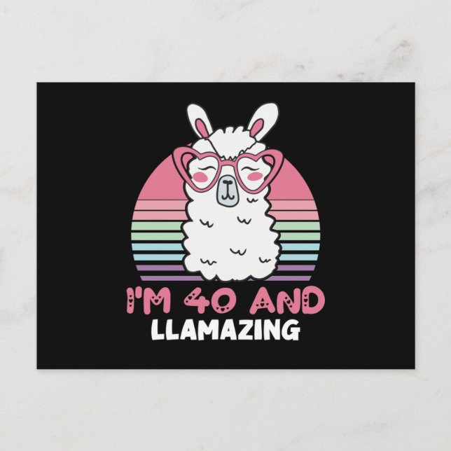 Funny Adorable Llama 40th Birthday Gift For Women Postcard (Front)