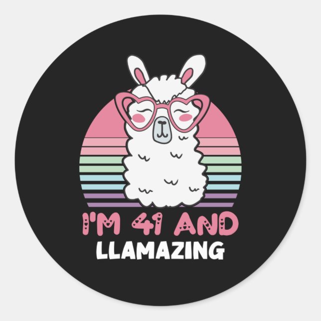 Funny Adorable Llama 41st Birthday Gift For Women Classic Round Sticker (Front)