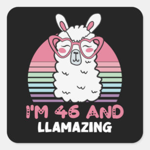 Funny Adorable Llama 46th Birthday Gift For Women Square Sticker