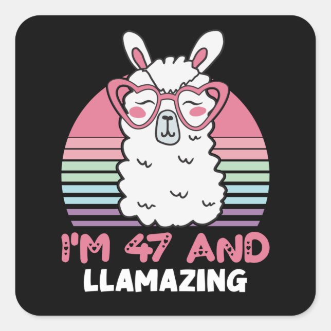  Funny Adorable Llama 47th Birthday Gift For Women Square Sticker (Front)