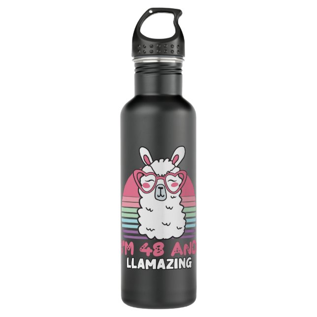 Funny Adorable Llama 48th Birthday Gift For Women 710 Ml Water Bottle (Front)