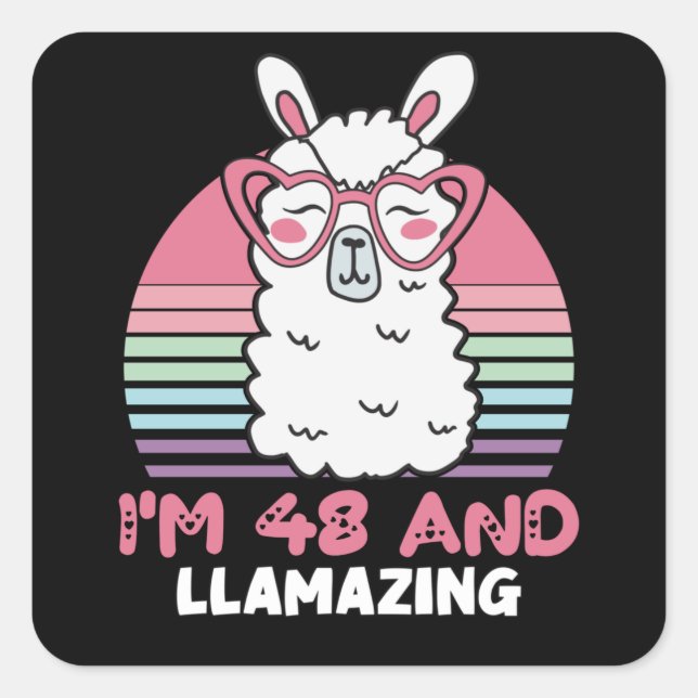 Funny Adorable Llama 48th Birthday Gift For Women Square Sticker (Front)