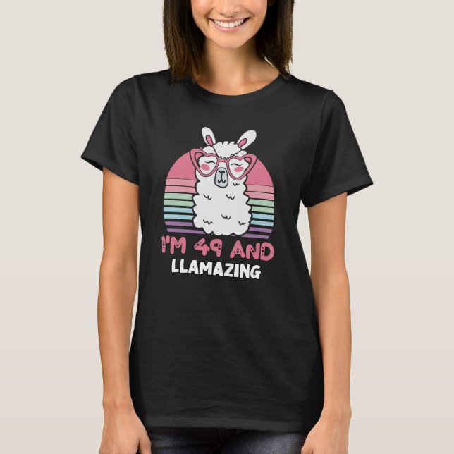  Funny Adorable Llama 49th Birthday Gift For Women T-Shirt (Front)