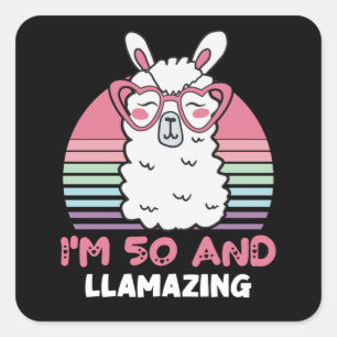 Funny Adorable Llama 50th Birthday Gift For Women Square Sticker