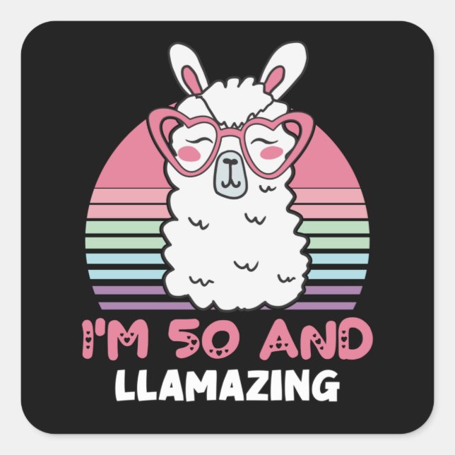 Funny Adorable Llama 50th Birthday Gift For Women Square Sticker (Front)
