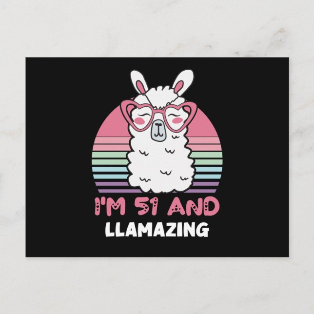 Funny Adorable Llama 51st Birthday Gift For Women Postcard (Front)