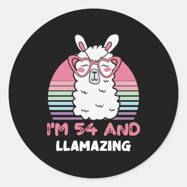 Funny Adorable Llama 54th Birthday Gift For Women Classic Round Sticker (Front)