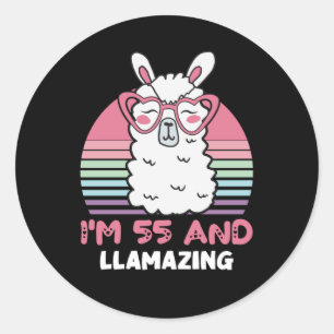 Funny Adorable Llama 55th Birthday Gift For Women Classic Round Sticker