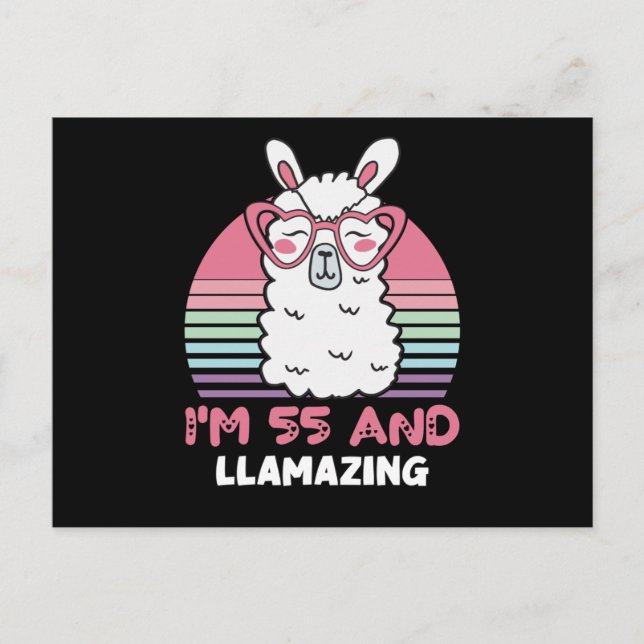 Funny Adorable Llama 55th Birthday Gift For Women Postcard (Front)
