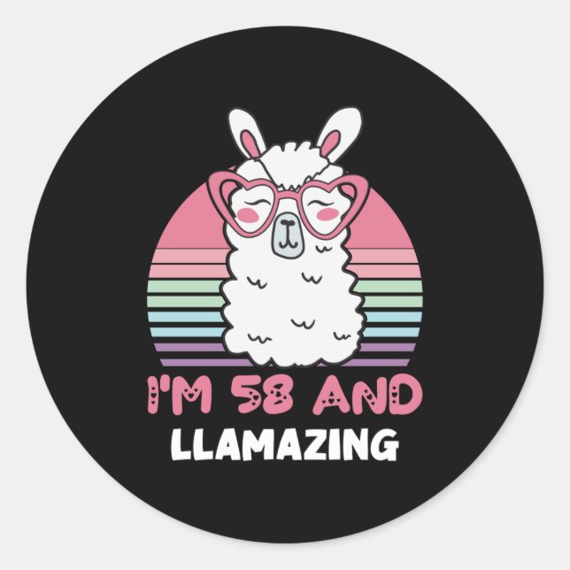 Funny Adorable Llama 58th Birthday Gift For Women Classic Round Sticker (Front)