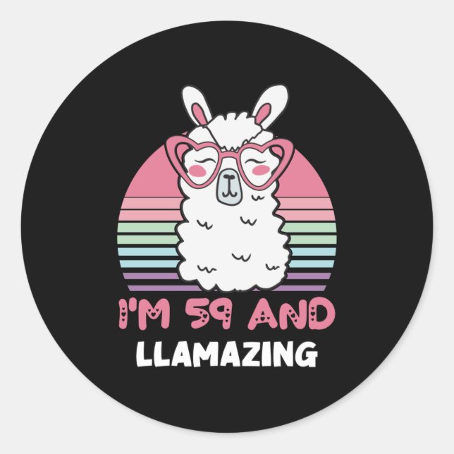 Funny Adorable Llama 59th Birthday Gift For Women Classic Round Sticker (Front)