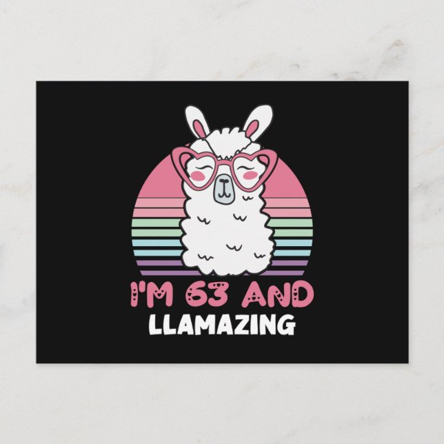 Funny Adorable Llama 63rd Birthday Gift For Women Postcard (Front)