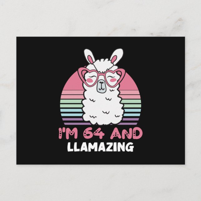 Funny Adorable Llama 64th Birthday Gift For Women Postcard (Front)