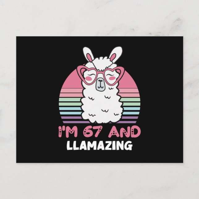Funny Adorable Llama 67th Birthday Gift For Women Postcard (Front)