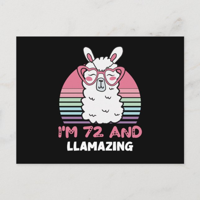 Funny Adorable Llama 72nd Birthday Gift For Women Postcard (Front)