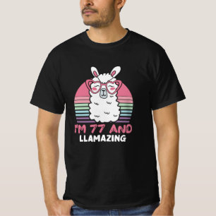 Funny Adorable Llama 77th Birthday Gift For Women T-Shirt