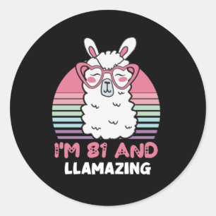 Funny Adorable Llama 81st Birthday Gift For Women Classic Round Sticker