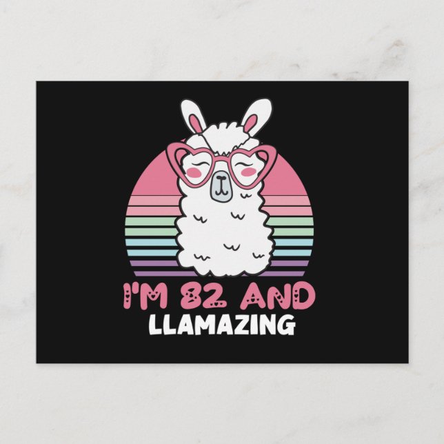Funny Adorable Llama 82nd Birthday Gift For Women Postcard (Front)