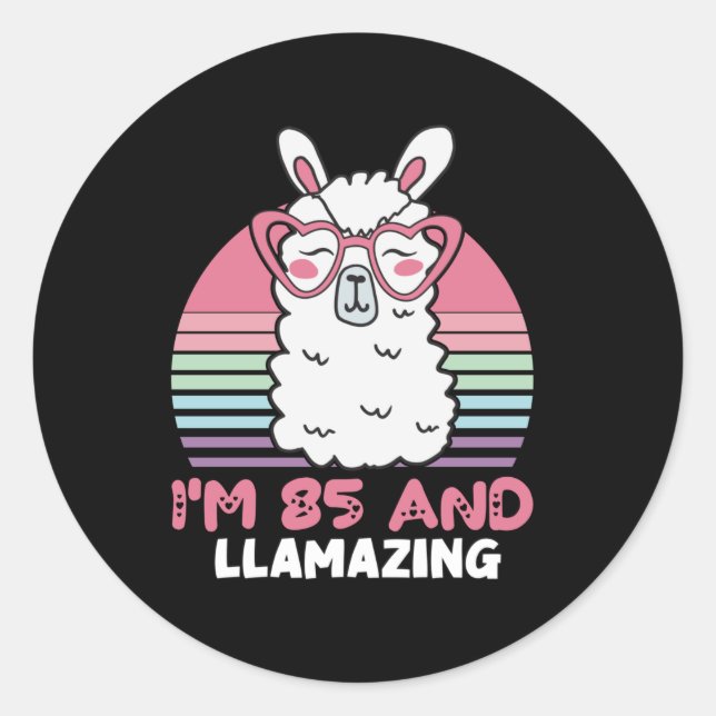 Funny Adorable Llama 85th Birthday Gift For Women Classic Round Sticker (Front)