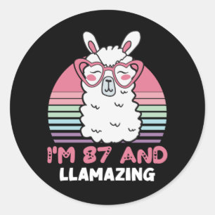 Funny Adorable Llama 87th Birthday Gift For Women Classic Round Sticker