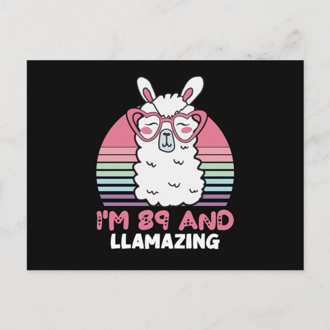 Funny Adorable Llama 89th Birthday Gift For Women Postcard (Front)