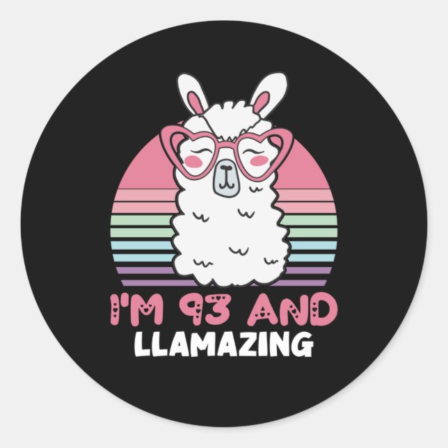 Funny Adorable Llama 93rd Birthday Gift For Women Classic Round Sticker (Front)