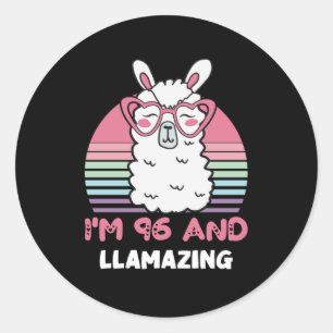 Funny Adorable Llama 96th Birthday Gift For Women Classic Round Sticker
