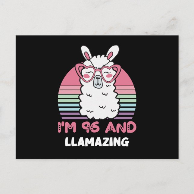 Funny Adorable Llama 96th Birthday Gift For Women Postcard (Front)