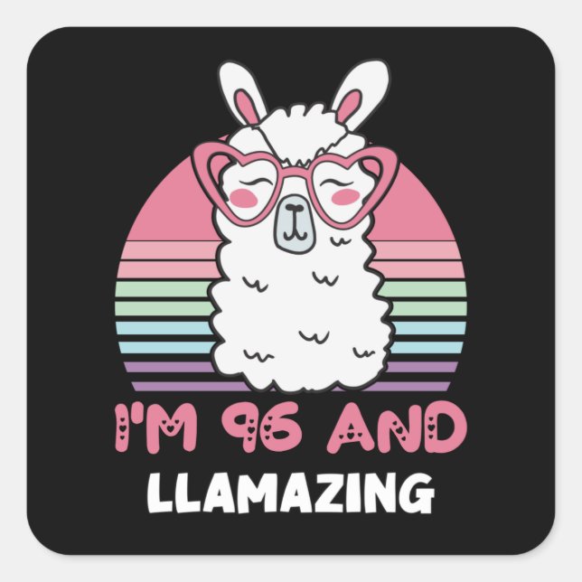 Funny Adorable Llama 96th Birthday Gift For Women Square Sticker (Front)