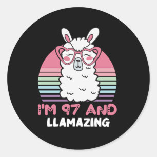 Funny Adorable Llama 97th Birthday Gift For Women Classic Round Sticker
