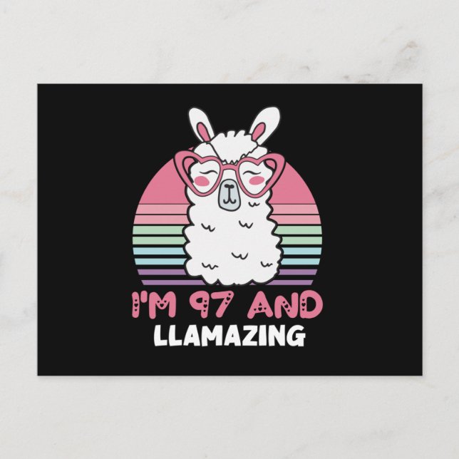 Funny Adorable Llama 97th Birthday Gift For Women Postcard (Front)